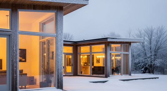 Modern home with triple-glazed insulated windows in winter snow