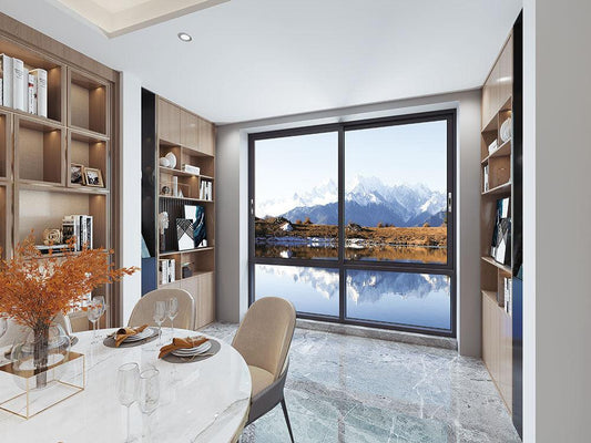 Series 80/118 Thermal Break Sliding Window in a bright work-and-family room context